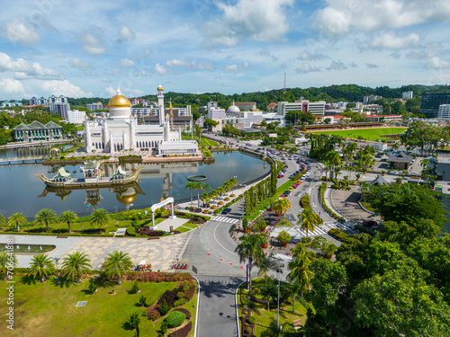 Sultan Omar Ali Seyfeddin Mosque Aerial View. Bandar Seri Begawan, the capital of Brunei Darussalam. Borneo. Southeast Asia 
