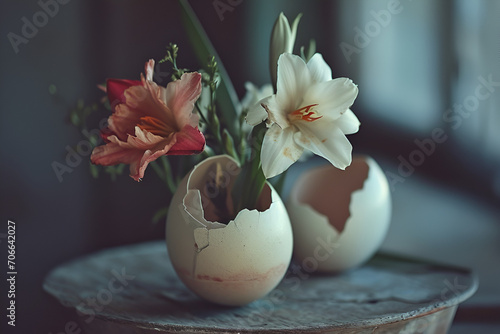 Spring flowers in eggshells