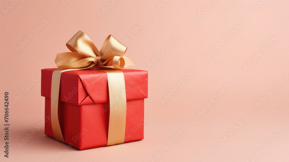 Red gift box with pink bow on pink background. Red gift box with pink bow on pink background.