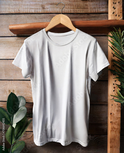white t - shirt hanging on a wooden wall