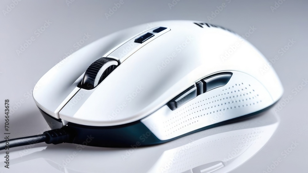 Wireless white mouse, computer and laptop accessory, on white insulated background