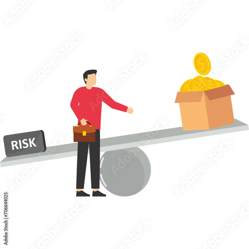 offset by a heavy burden of risk that results in a box of rich prize money dollars. High return risk investment, investor's risk appetite in securities and investment assets for high reward concept.

 photo