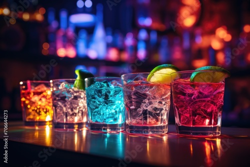 Neon colorful cocktails in a cyberpunk bar © Julia Jones