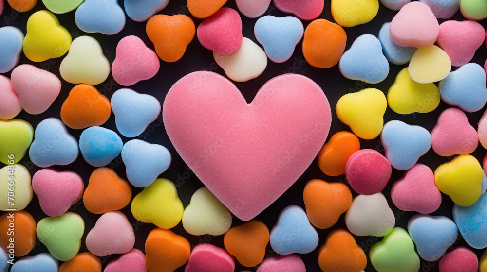 Colorful heart shaped candies on dark background. Top view. Colorful heart shaped candies on dark background. Top view.