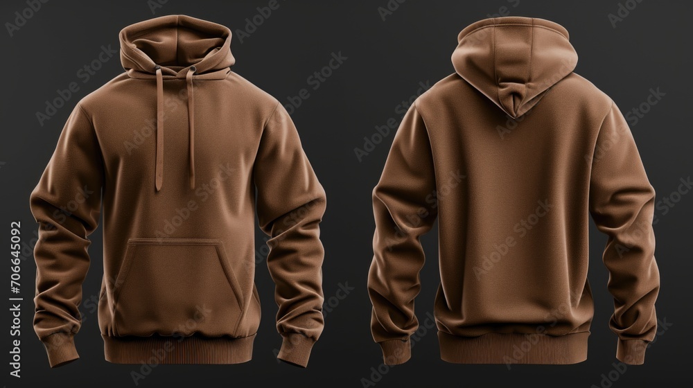 Brown hoodie, front and back view on black background - obrazy, fototapety, plakaty 