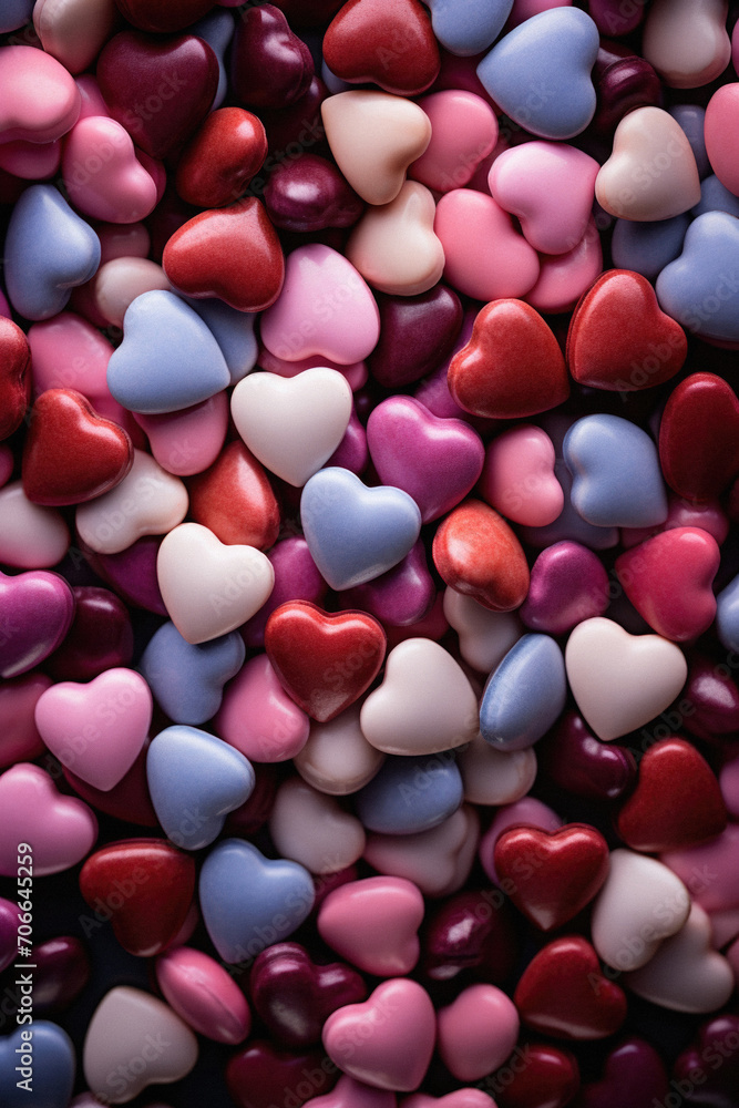 Fototapeta premium Colorful heart shaped candies for valentine's day background.