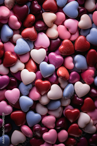 Colorful heart shaped candies for valentine's day background.