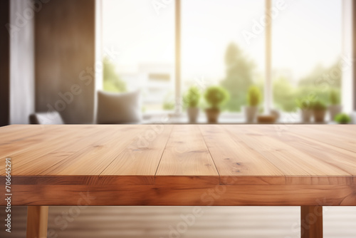 Empty Wood Table by the Living Room