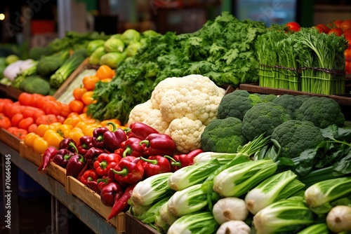 Assortment of ripe vegetables on the market counter