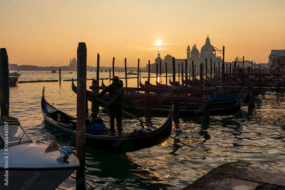Venice Sunset Phase with boat life and water reflection