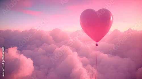 Heart balloons love in air, valentine concept against the backdrop of a pink dawn. Video for the background AI photo