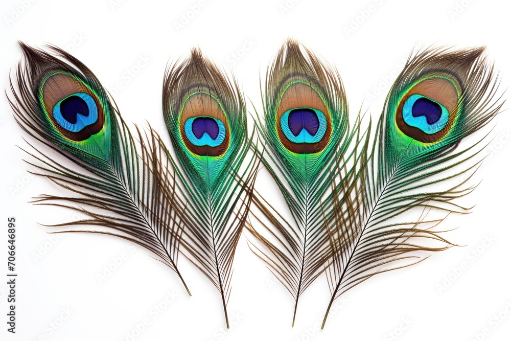 Obraz premium Peacock feathers on white background