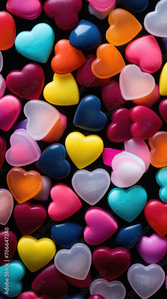 Colorful hearts on black background. Love concept. Valentine's day. Colorful hearts on black background. Love concept. Valentine's day.