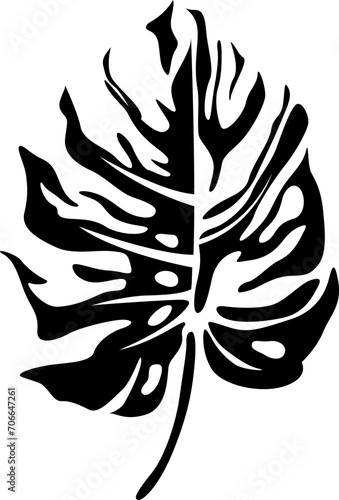 Abstract tropical black and white leaf. Hand drawn engraved ink art. Isolated illustration element on white background.