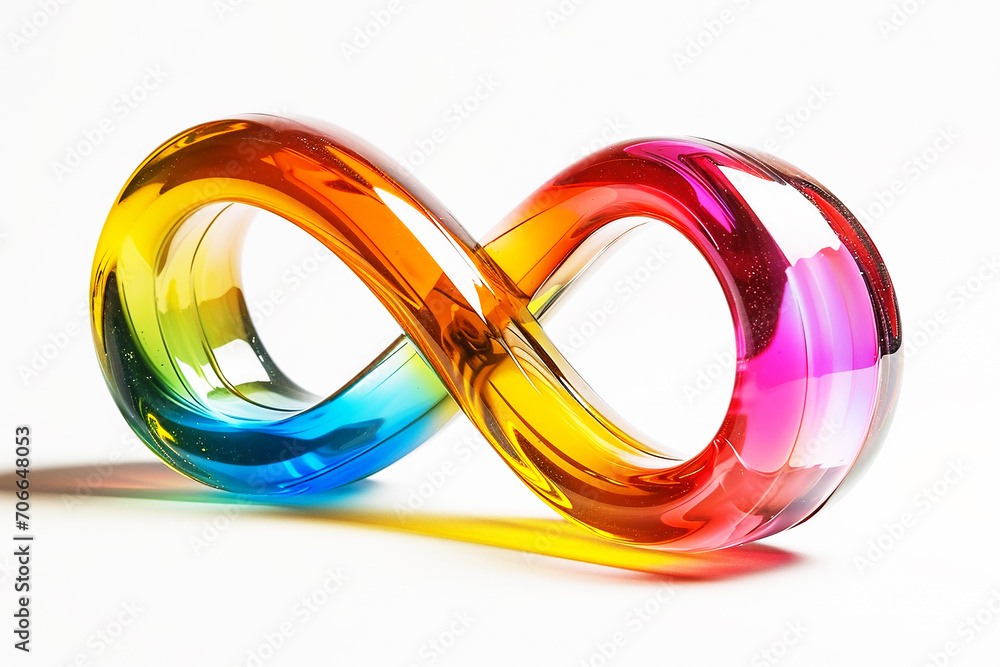 Infinity colorful sign isolated on white background. Neurodiversity glass transparent symbol. Infinity colorful sign isolated on white background. Neurodiversity glass transparent symbol.