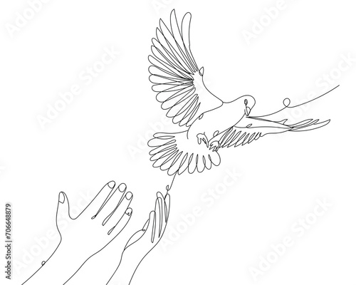 Drawn flying dove and human...