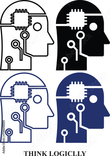 Think logically Artificial intelligence black & white and colorful icon set. Editable icon set of Mind chip, Think logically isolated on white background. high quality icon set of AI.