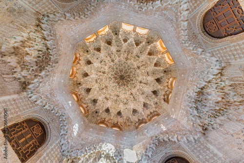 Ceiling of the Hall of the Two Sisters in the Alhambra of Granada, Andalusia, Spain.