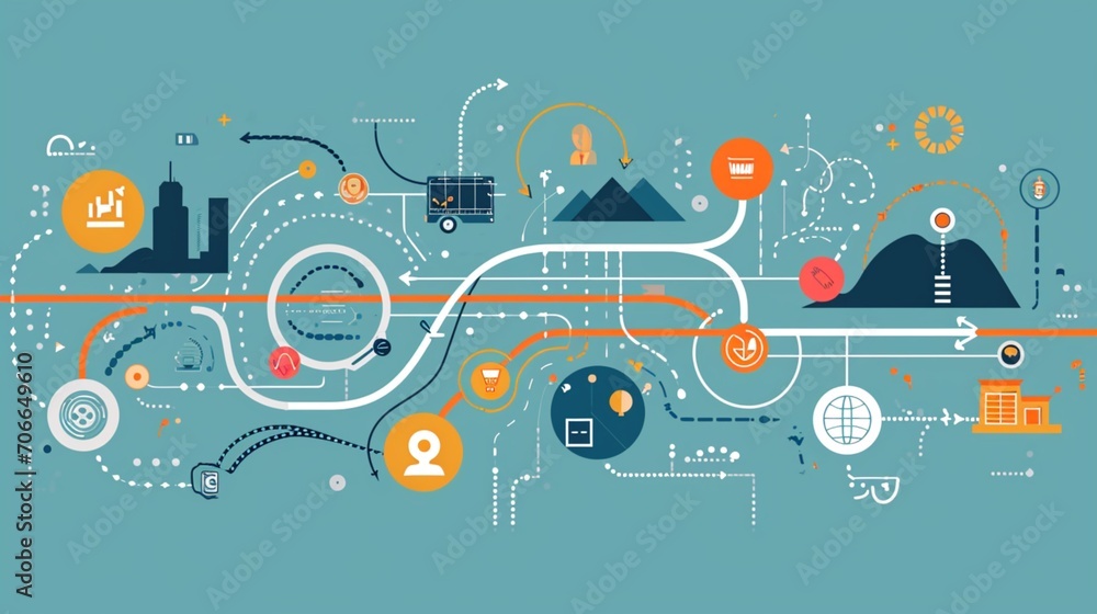 A dynamic visualization of customer journey mapping, utilizing flowing