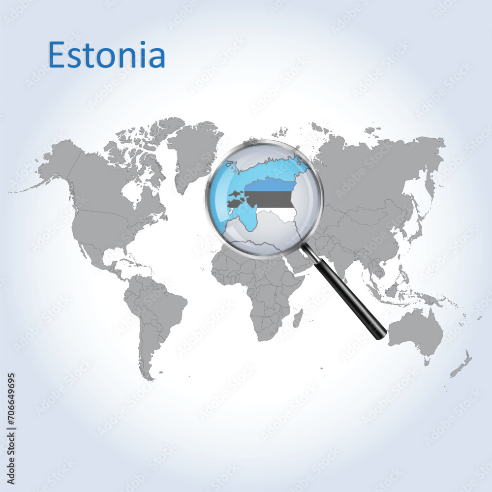 Magnified map Estonia with the flag of Estonia enlargement of maps, Vector Art Magnified map Estonia with the flag of Estonia enlargement of maps, Vector Art