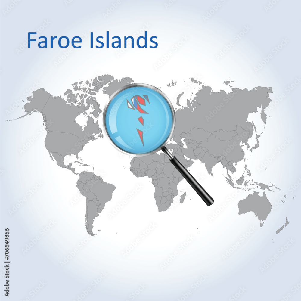 Magnified map Faroe Islands with the flag of Faroe Islands enlargement of maps, Vector Art Magnified map Faroe Islands with the flag of Faroe Islands enlargement of maps, Vector Art