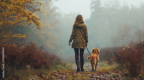Foto autum park walking  and dog woman