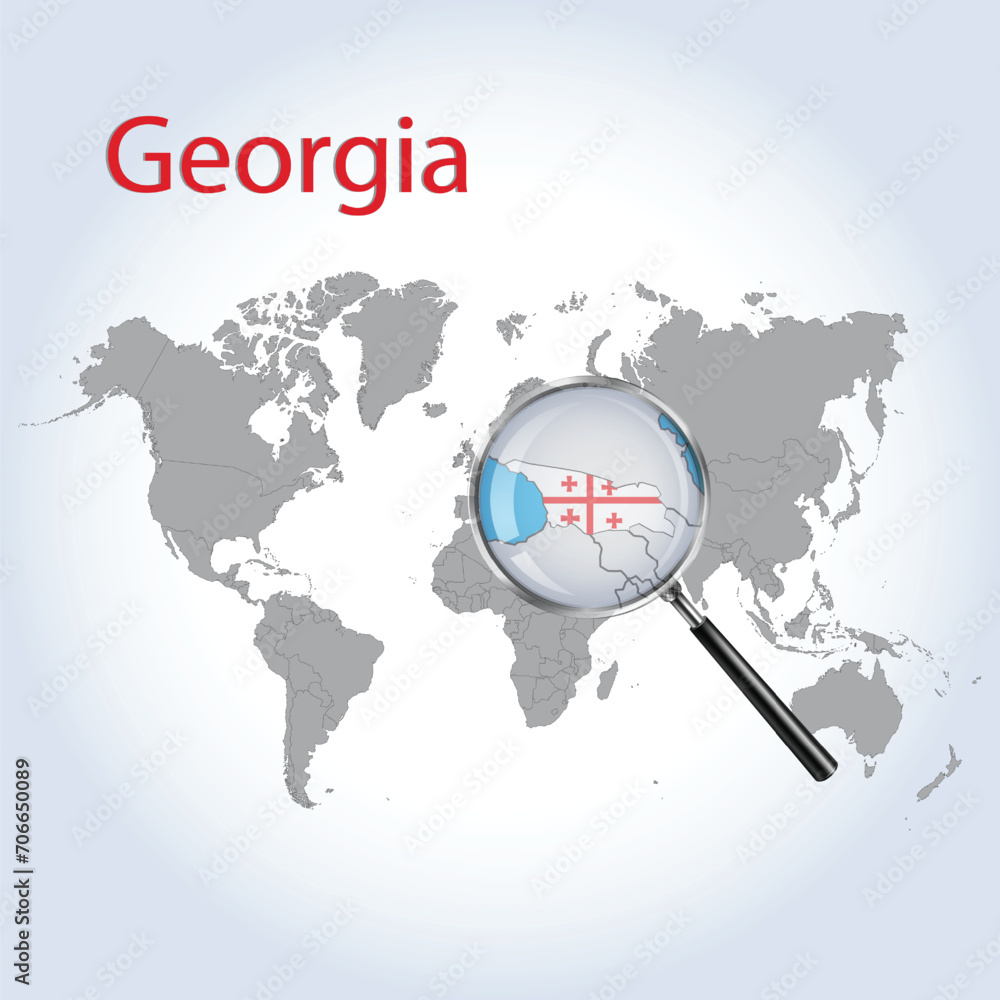 Magnified map Georgia with the flag of Georgia enlargement of maps, Vector Art Magnified map Georgia with the flag of Georgia enlargement of maps, Vector Art