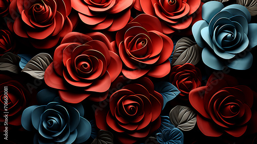 Bright, red rose seamless flower for wall tiles design, 3d illustration