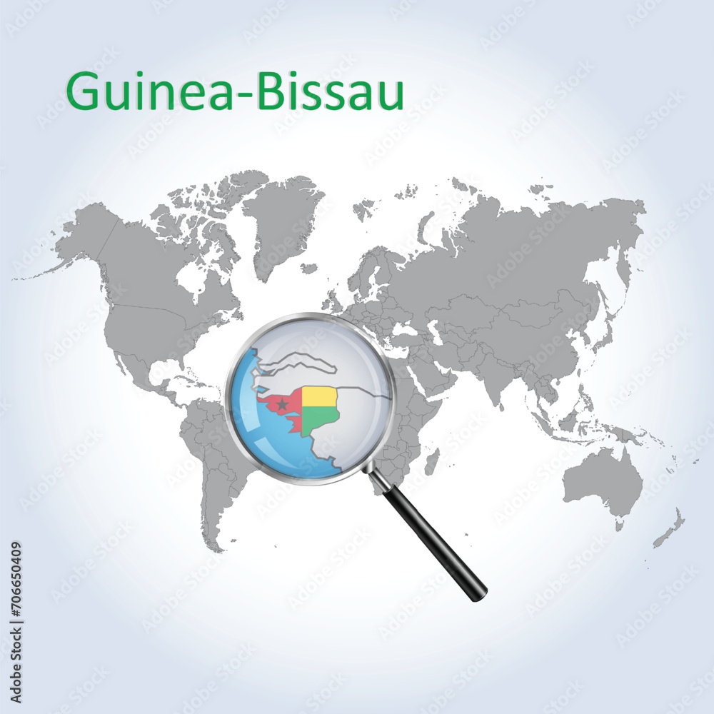 Magnified map Guinea-Bissau with the flag of Guinea-Bissau enlargement of maps, Vector Art