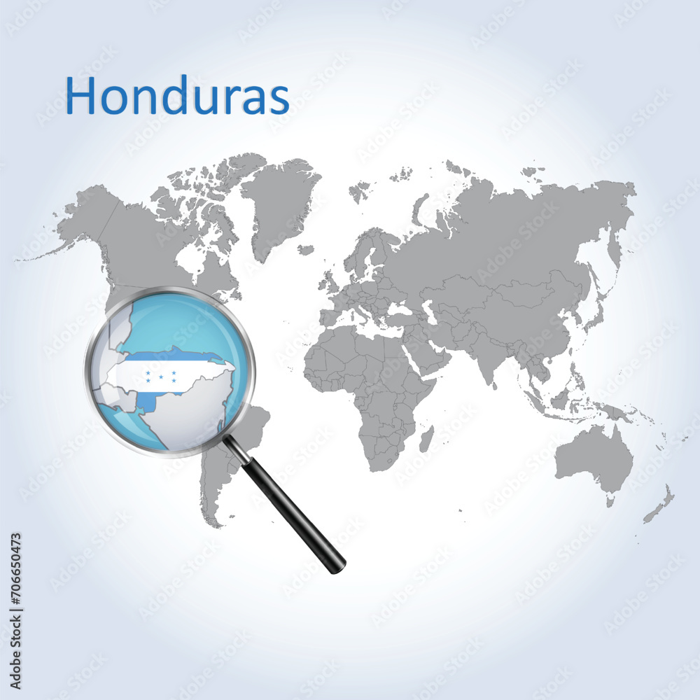 Magnified map Honduras with the flag of Honduras enlargement of maps, Vector Art Magnified map Honduras with the flag of Honduras enlargement of maps, Vector Art