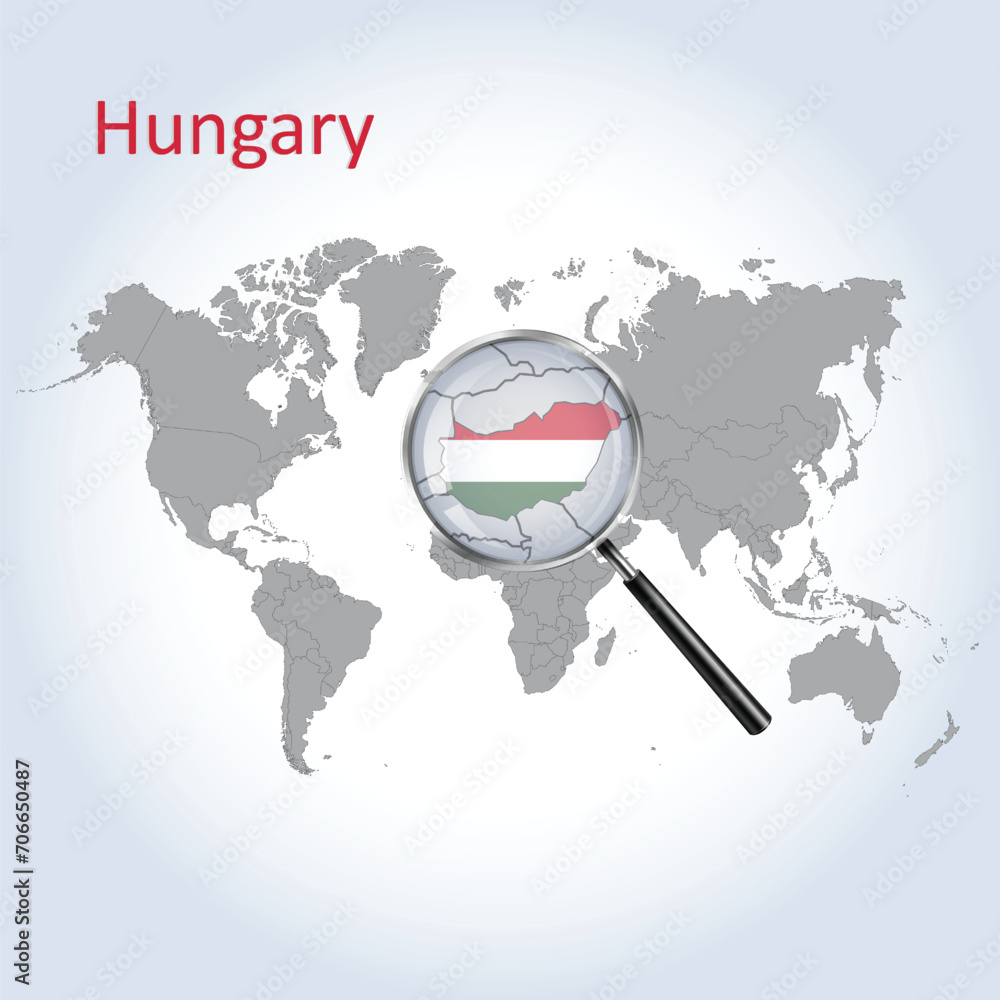 Magnified map Hungary with the flag of Hungary enlargement of maps, Vector Art Magnified map Hungary with the flag of Hungary enlargement of maps, Vector Art
