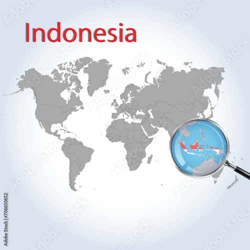Magnified map Indonesia with the flag of Indonesia enlargement of maps, Vector Art