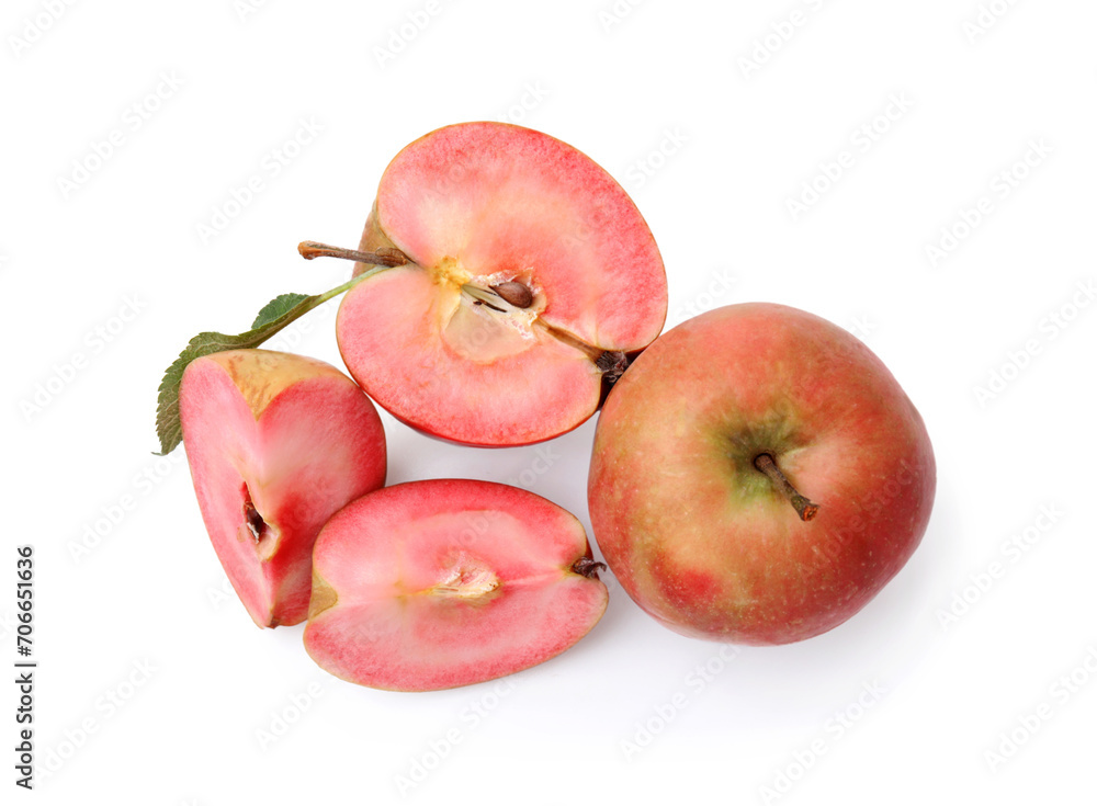 Tasty apples with red pulp isolated on white, top view Tasty apples with red pulp isolated on white, top view