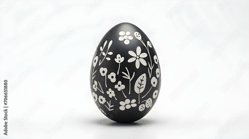 Hand Painted Easter Egg in anthracite Colors on a white Background. Elegant Easter Template with Copy Space
