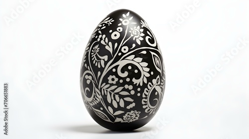 Hand Painted Easter Egg in anthracite Colors on a white Background. Elegant Easter Template with Copy Space