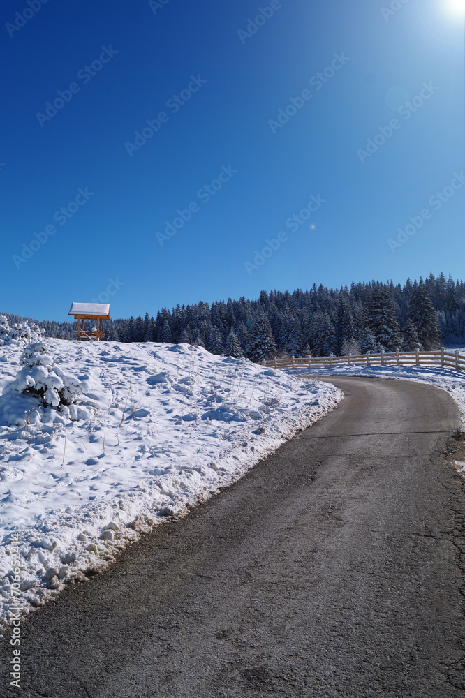 Winter mountain roads with snow