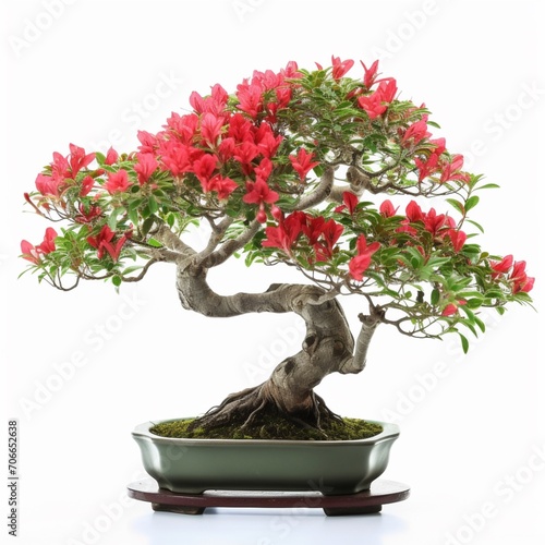 Beautiful Japanese bonsai plant pot red flowers pictures