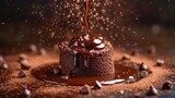 molten lava cake, with the flowing chocolate captured mid-eruption, shot in profile against a classic, luxurious velvet backdrop, under natural light.