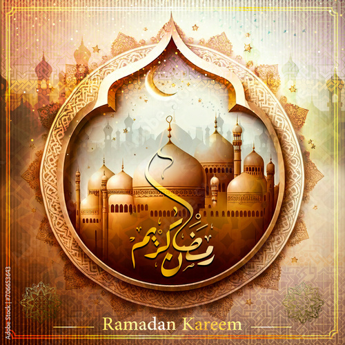 Arabic lantern of Ramadan celebration background illustration.
