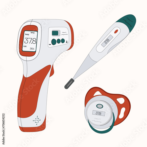 medicine, health, temperature, hospital, varieties of thermometers, non contact thermometer, baby thermometer, pacifier thermometer