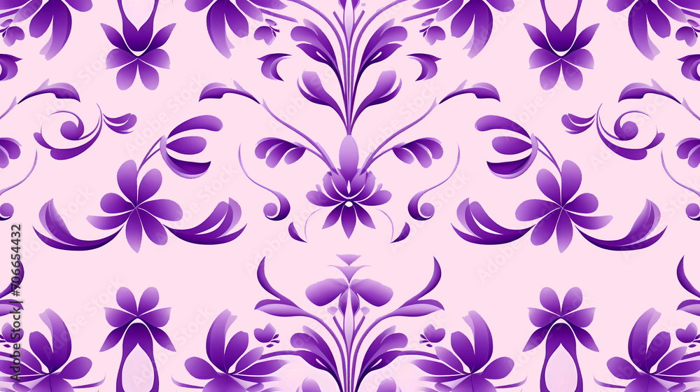 Abstract purple and pink arabesque floral ornament seamless wallpaper background.repeating purple texture background. endless decorative element.