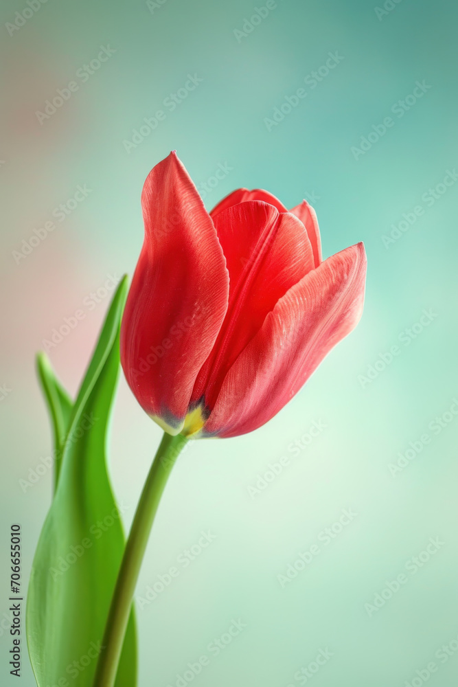 Red Tulip flower as vertical Greeting card template composition