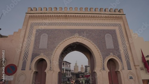 Bab Bou Jeloud Boujloud - Triple Arched Moorish Blue Gate Entrance to the Medina Old City in Fes Fez, Morocco