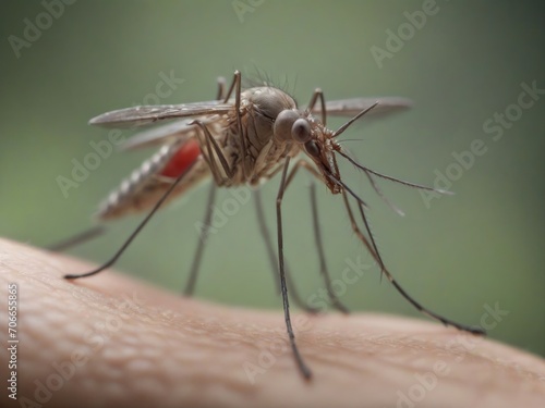 Macro shot of a mosquito on a human hand. Generated with AI