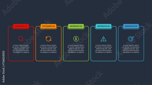 Rectangles infographic with 5 steps, options, parts or processes. Business data visualization.