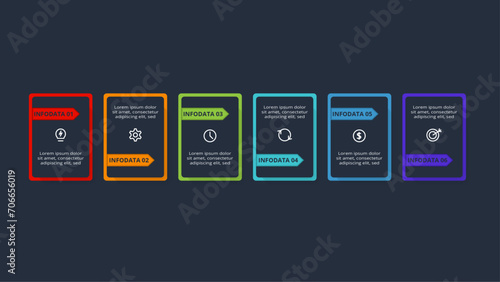Rectangles infographic with 6 steps, options, parts or processes. Business data visualization.
