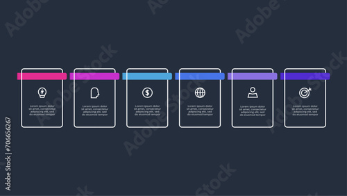 Rectangles infographic with 6 steps, options, parts or processes. Business data visualization.