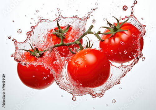 Fresh while tomatoes with water splash on white background