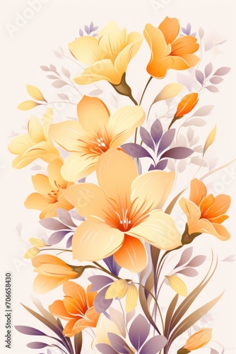 Saffron pastel template of flower designs with leaves and petals 