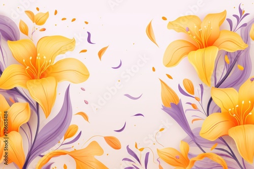 Saffron pastel template of flower designs with leaves and petals 